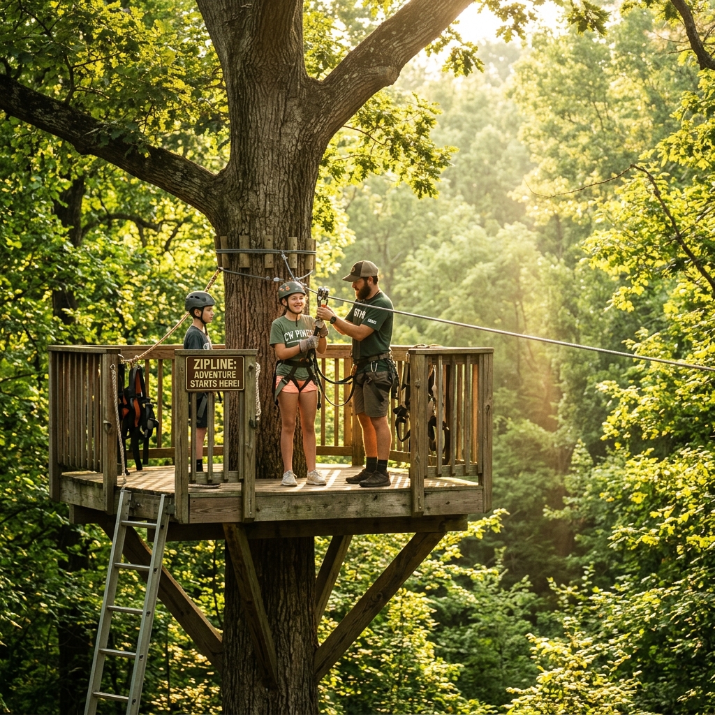 Zip-lining through the forest